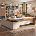 Lynx desk in walnut and cream in a warm home office