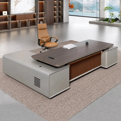 Magill desk, right return, in a lakeside CEO office