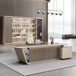 Mantell CEO desk with sled base under a linear chandelier