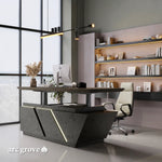 Maverick standing desk raised to standing height in a soft gray office