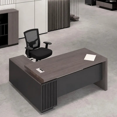 Mercer desk, right return, from above with mesh chair