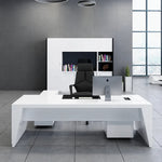 Newton desk in white gloss facing city windows