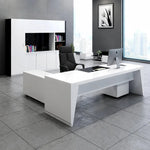 Newton desk with white wall system and monitor