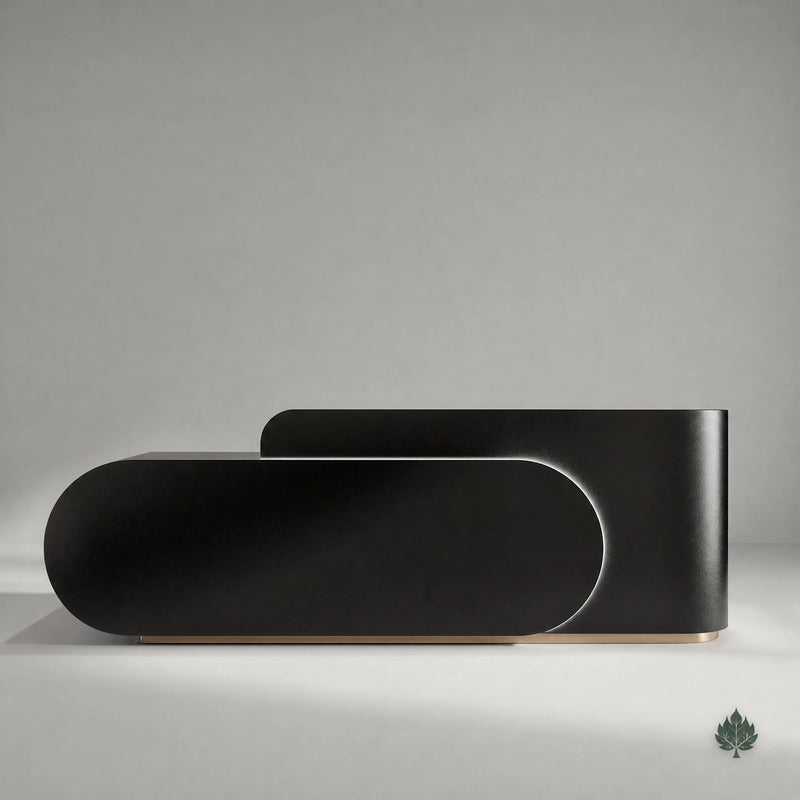 Odette · Front Reception Desk — Glossy Black, Right Configuration
