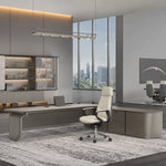 Orvane desk, city corner office, cream leather chair