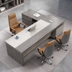 Purdue desk with two guest chairs, overhead view