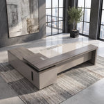 Purdue desk in a sunlit office with a city view