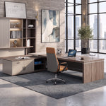 Reytan CEO desk with side cabinet in a bright bay-view office