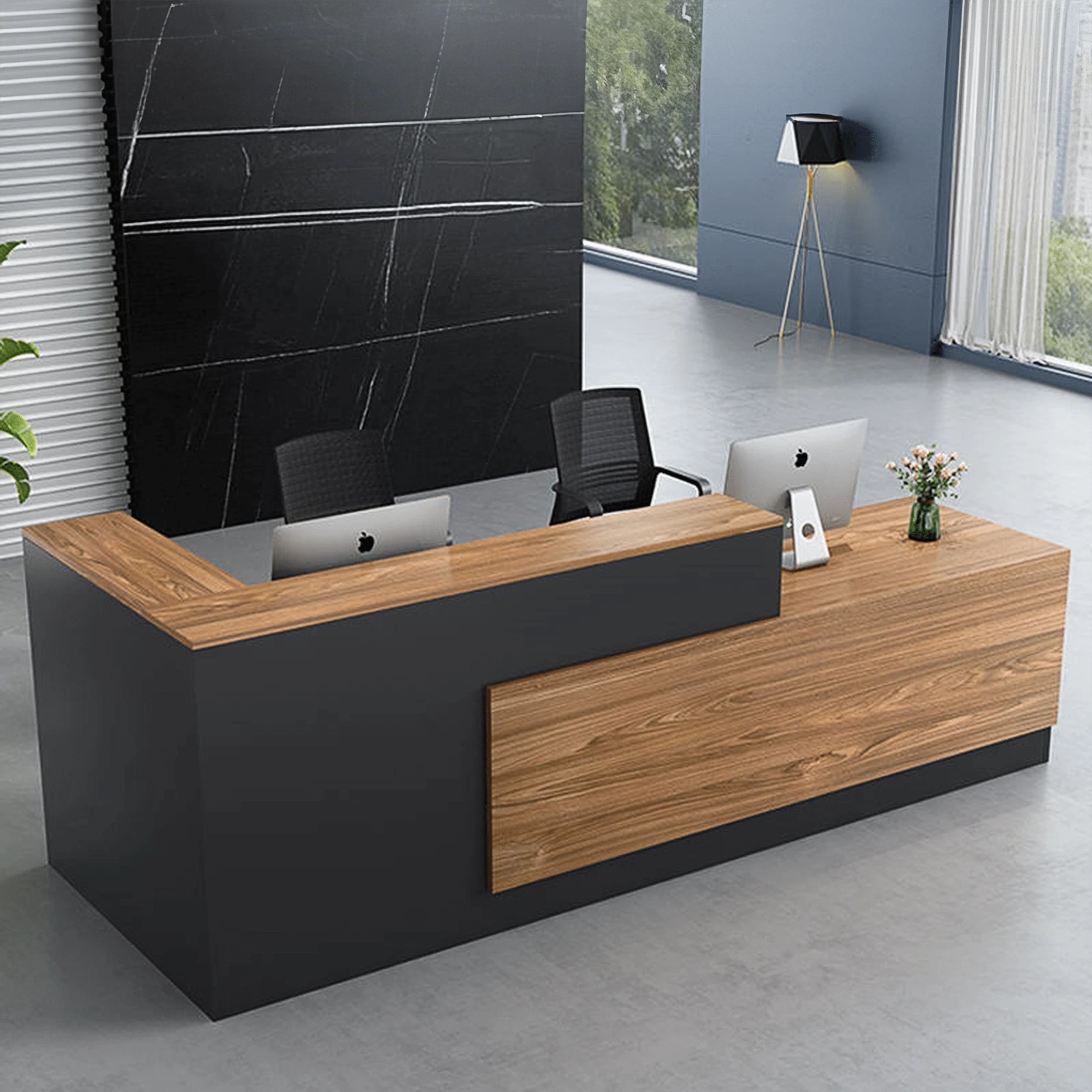 Escritorio de recepción rectangular marrón Ryvion de 71 a 126