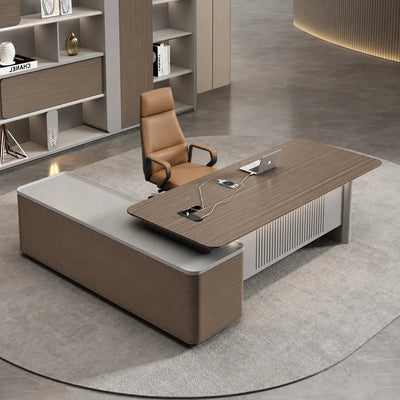 Sayers desk, right return, in a curved cream office