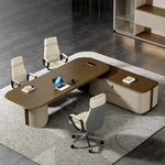 Secord desk with guest chairs arranged for meetings, overhead view