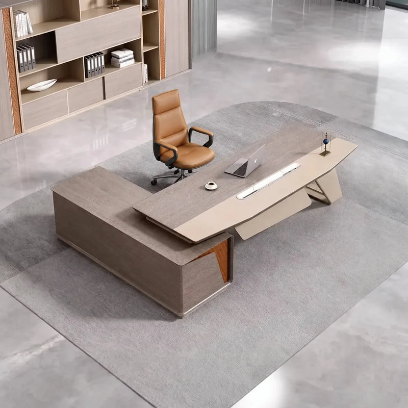Seguin desk from above, right return, in a skyline office