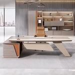 Seguin desk with blade leg centered in a city office