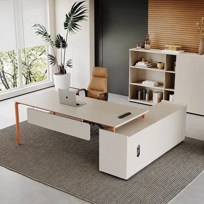 Selby desk, left return, in a feminine sunroom office