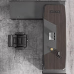 Stellan return cabinet from above with keyed panel and brass inlay
