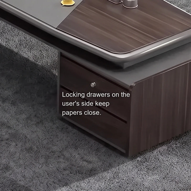 Close-up of the drawers on the user's side of the Stellan desk