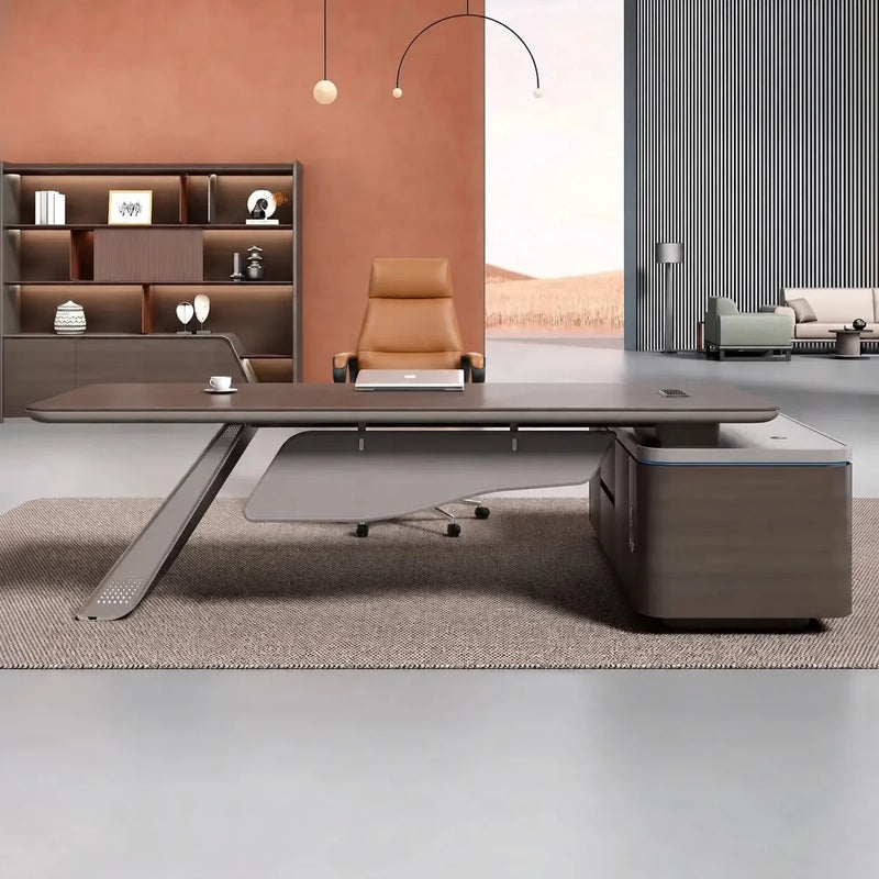 Tanzer manager desk, left return, in a terracotta office