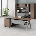 Tasker manager desk, right return, with storage hutch wall