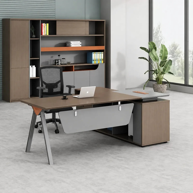 Tasker desk facing forward with white privacy screen