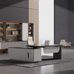 Tavren desk, right return, lowered for seated work