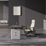 Tavren desk with hex-vent pedestal and cream chair