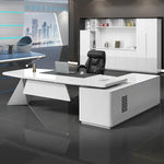 Turing desk in white, left return, in a sci-fi styled office