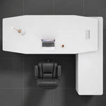Turing desk from above, white top with charcoal pad