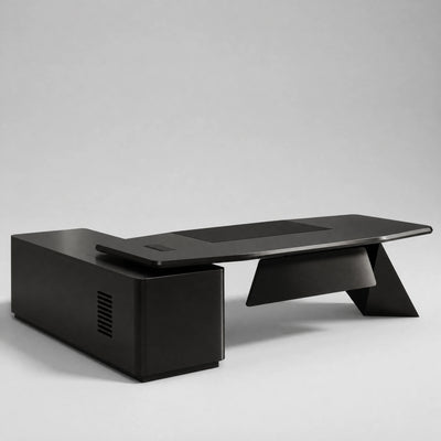 Turing · L-Shaped Executive Desk — Glossy Black, Right Return