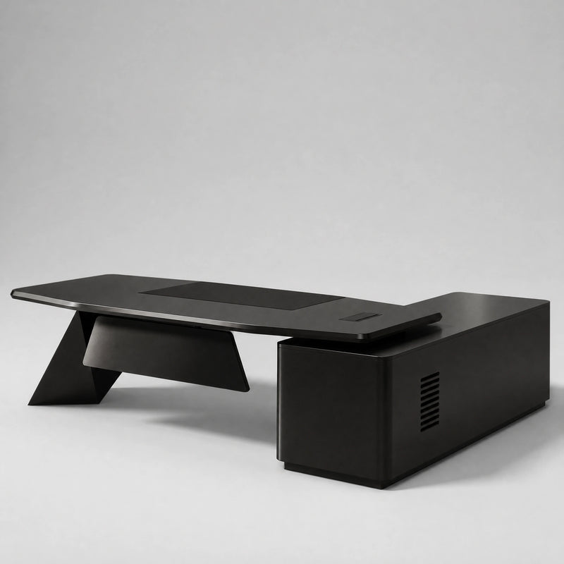 Turing · L-Shaped Executive Desk — Glossy Black