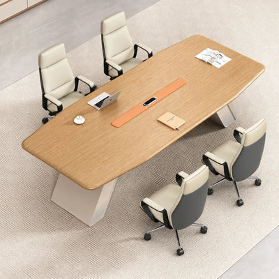 Unity 10′6″ (126-inch) meeting table seating 10 with four cream-and-orange chairs, angled overhead view