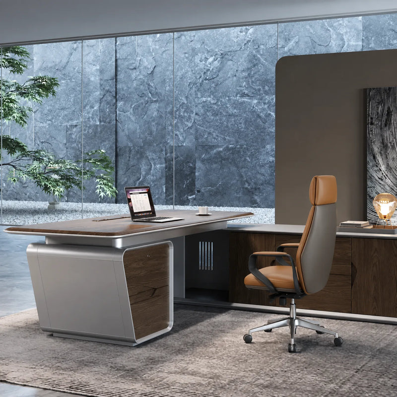 Varell desk with vented pedestal in a courtyard office