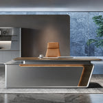 Varell desk mirrored angle with lit wood liner