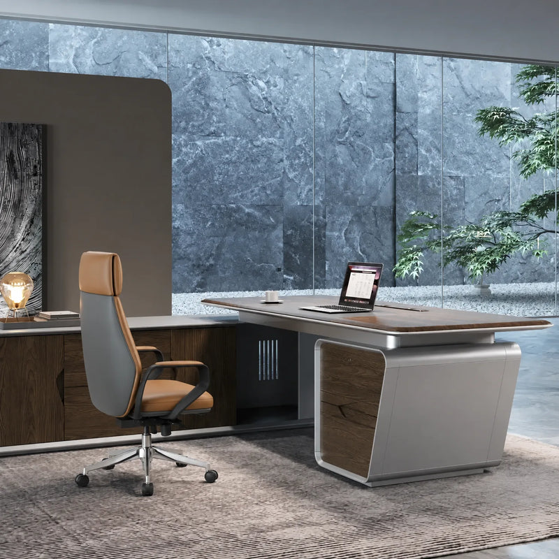 Varell desk and low credenza in an atrium office