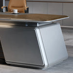 Velluto rounded silver pedestal, close view