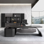 Ventura desk with floating gray drawer box, executive chair