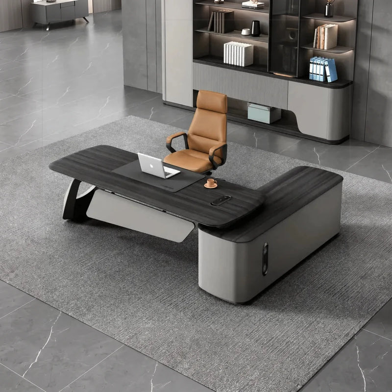 Veris desk, left return, from above with tablet stand