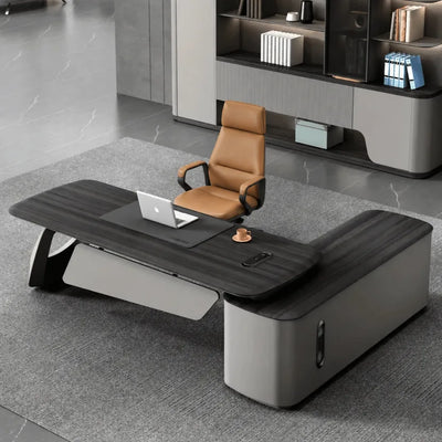 Veris desk, left return, from above with tablet stand