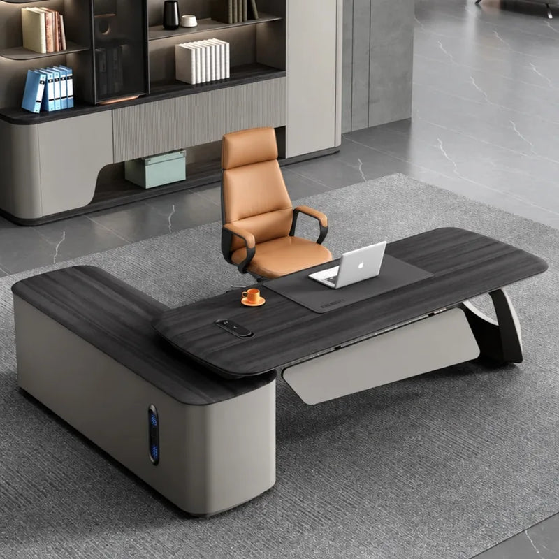 Veris desk, right return, overhead with laptop