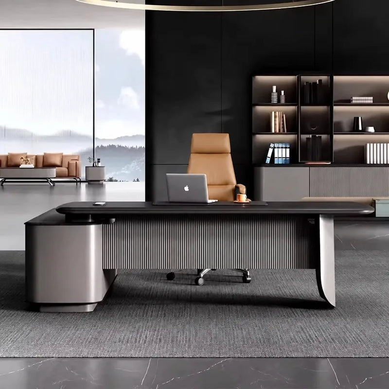 Verum desk with fluted front in a charcoal suite
