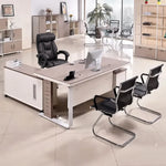 Vesper desk, side cabinet return, mesh chairs waiting