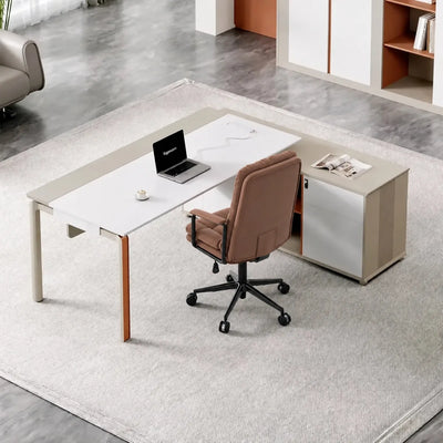 Westney desk with side cabinet and red task chair